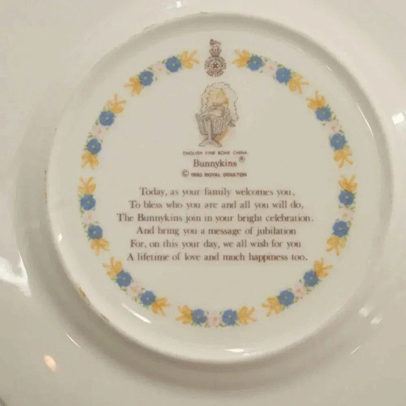 Royal Doulton Bunnykins Christening Plate English Fine Bone China Vintage 1990's - Picture 3 of 5